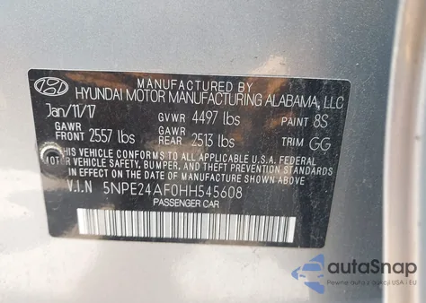 2017 Hyundai Sonata из США, поврежденный, VIN 5NPE24AF0HH545608